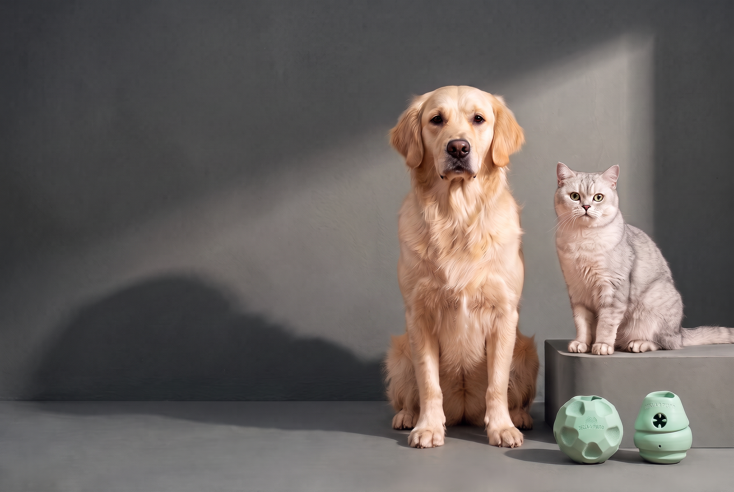 A dog and cat sitting together in warm afternoon light